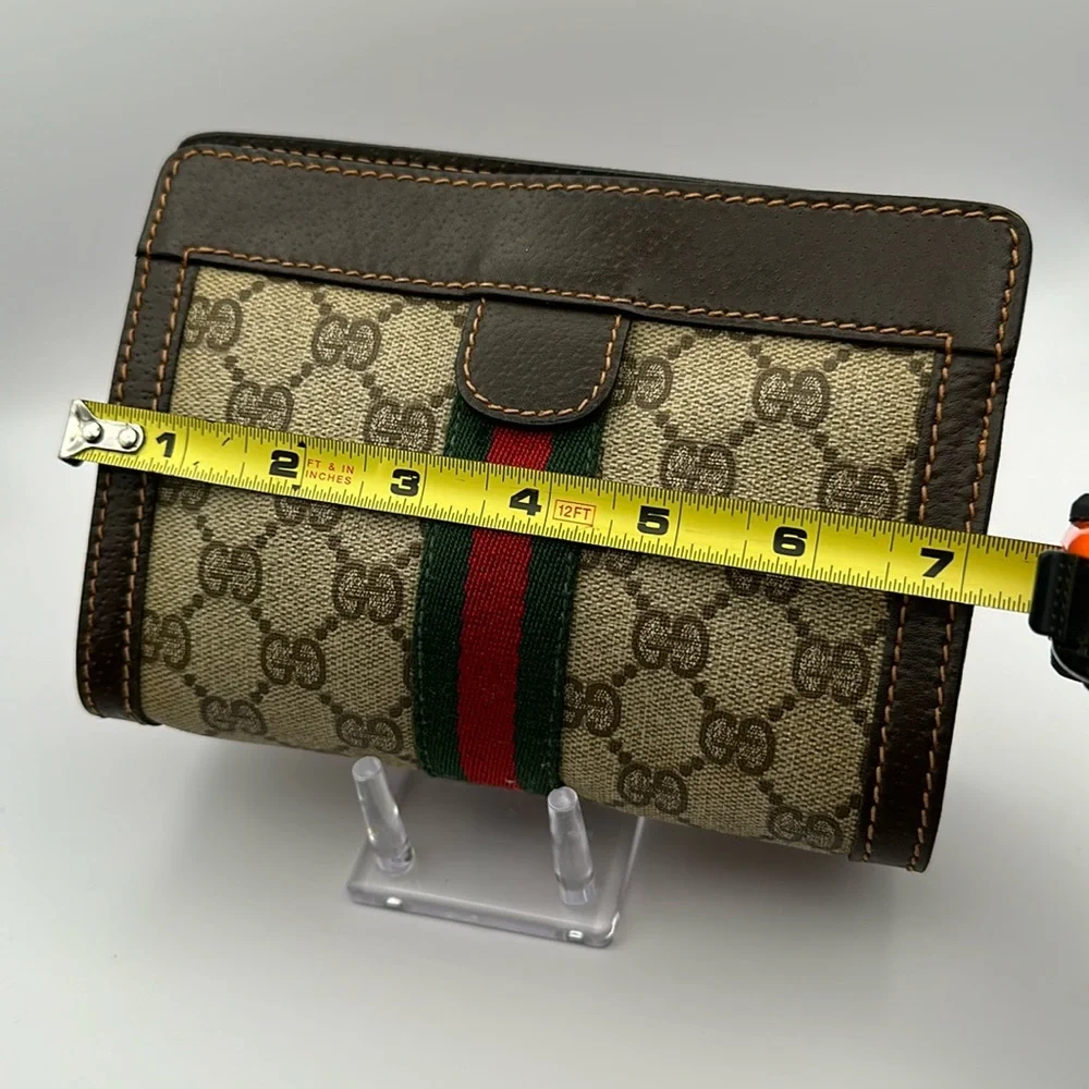 Gucci Beige Monogram Cosmetic Case with Green and Red Stripe